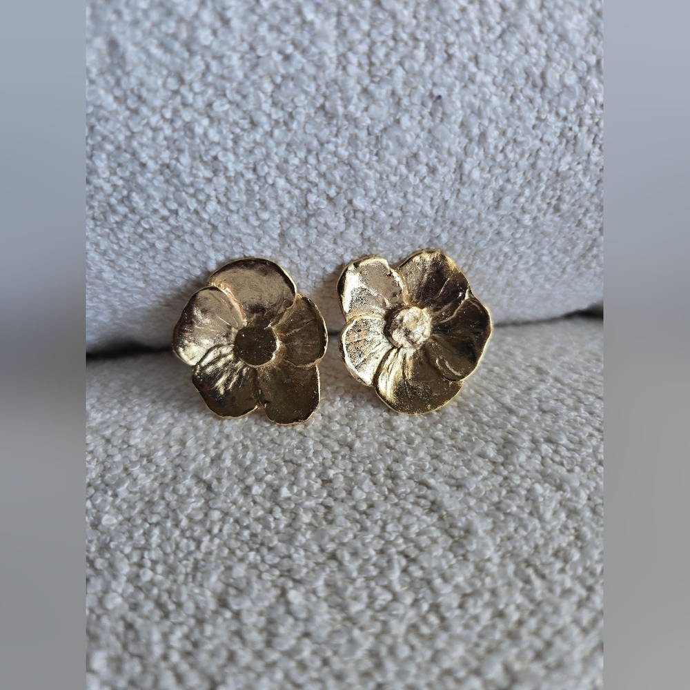 Anthropologie, French Floral Post Earrings, Gold Tone, MSRP $44
